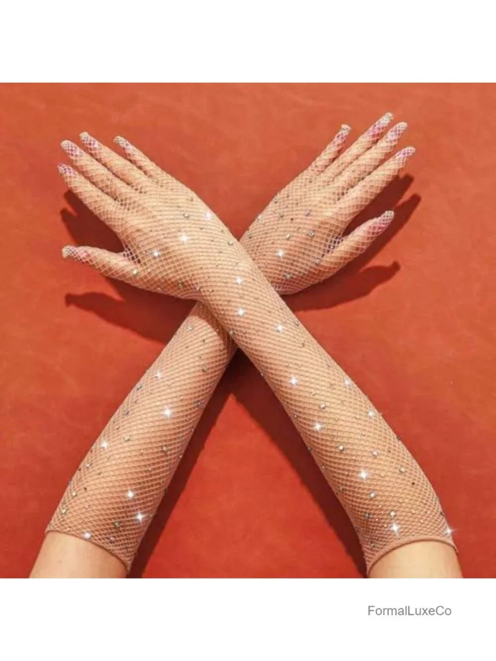 Rhinestone Fishnet Gloves Mesh Rave Bling Elbow Length Evening Party